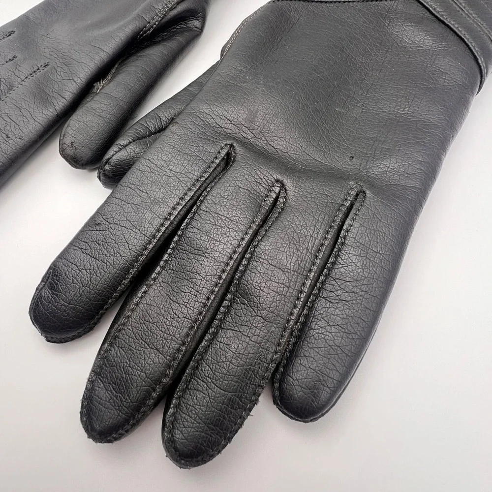 Vintage Fownes Gloves Women's Size A Black Faux Leather WPL‎ 9522 Fourchette